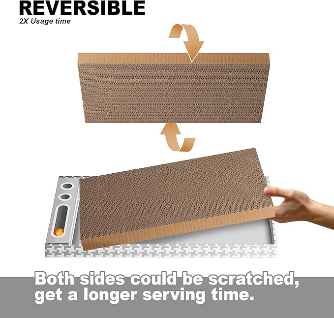 Cat Scratching Board 3 Pack – Reversible Cardboard Scratcher for Indoor Cats, Wide Boxed Scratch Pads with Bell Ball, Durable Corrugated scratchers as Furniture Protector