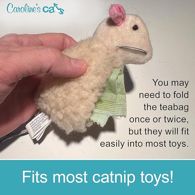 Caroline's Cats Organic Catnip Packets for Cat Toys 2.0 – More Potent Refill Pouches for Flapping Bird, Flopping Fish, and Others, 10 Tea Bags