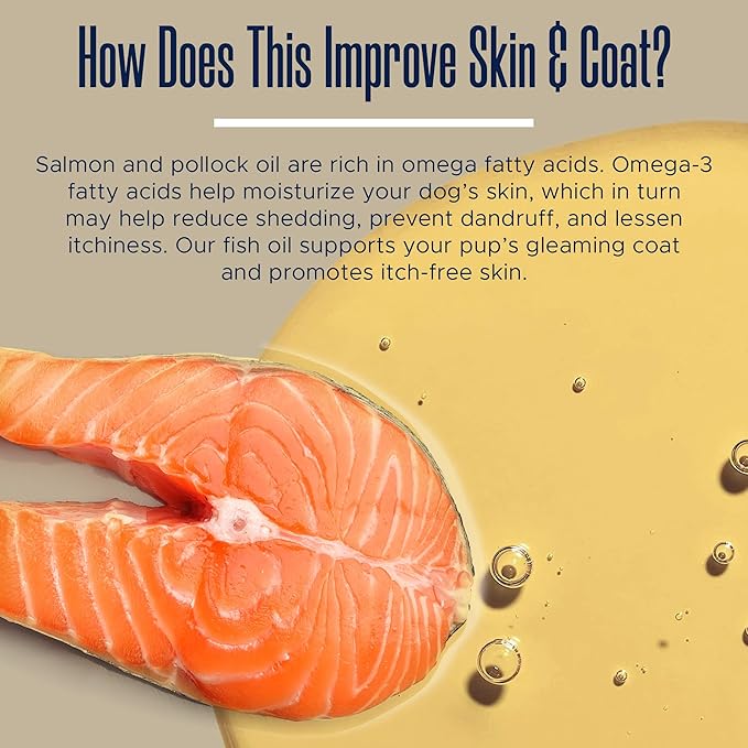 Wild Alaskan Salmon Oil for Dogs with Pollock - 8 oz of Pollock and Salmon Oil, Omega 3, EPA, and DHA - Dogs Skin and Coat Supplement - Made in USA