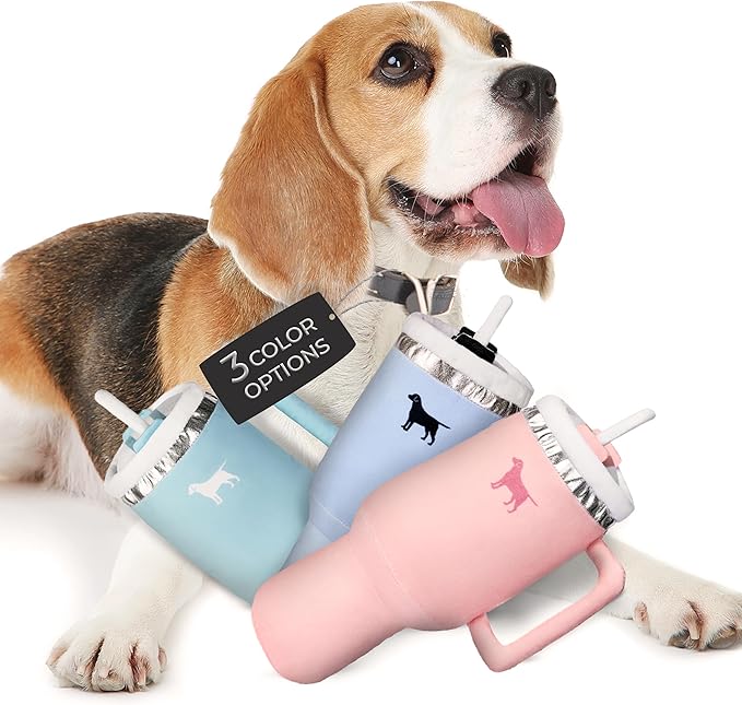 Pup Cup Tumbler Dog Toy – Birthday Dog Toy, Funny Squeaky Plush Puppy Gift, Cute Birthday Present (Pink Peach Dust)