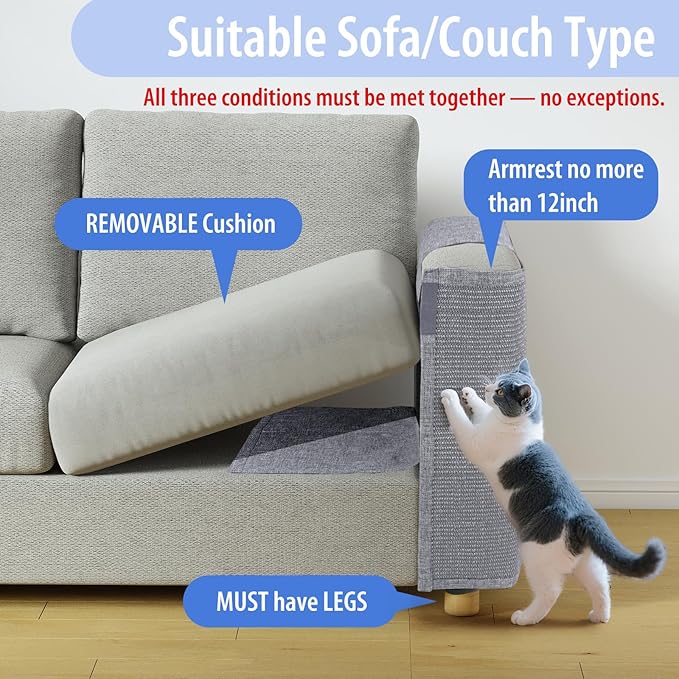 Cat Scratch Couch Protector with Natural Sisal for Protecting Couch Sofa Chair Furniture19.7’’H*23.6’’W(Smoke Gray,Left Hand)