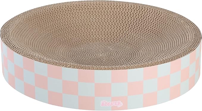 CSR1010E Nelson 20.13" Modern Cardboard Round Bowl Cat Scratcher with Catnip, Strawberry Milkshake