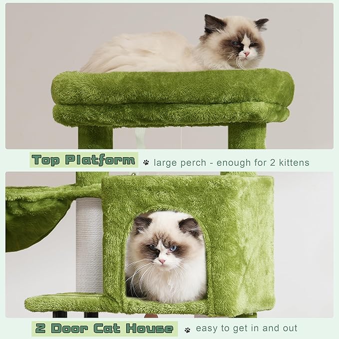 Cat Tree, Cat Tower for Indoor Cats, 43.3 inch Cat Tree Tower with Sturdy Steel Tube, Hammock, Cat Condo for Small Cats and Kittens, Scratching Post, Green GCT004SGR