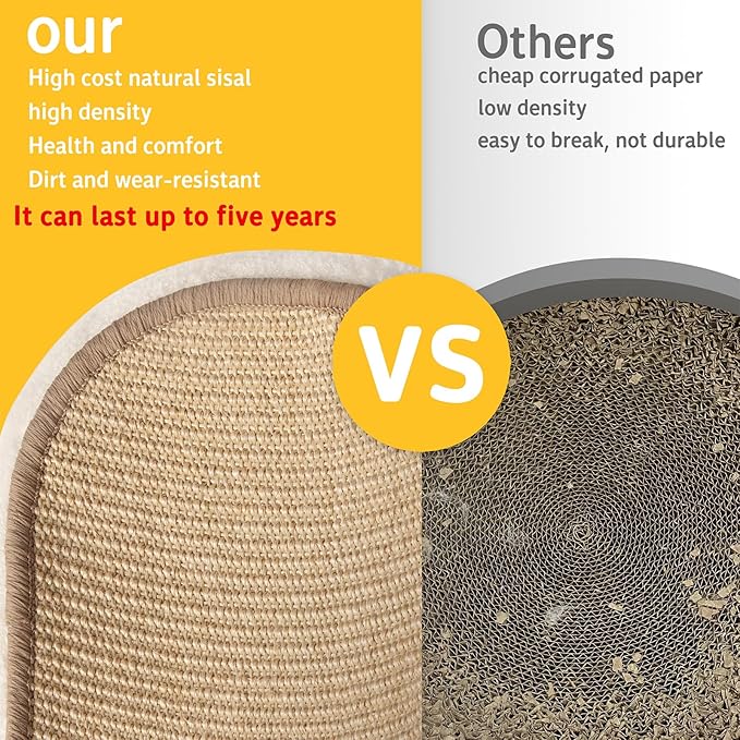 Cat Scratcher Bed 2 in 1, Sisal Cat Scratching Pads Beds for Kitten, with Anti-Slip, Protect Furniture Sofa, No Debris No Mess(16.5×12.5×4in)