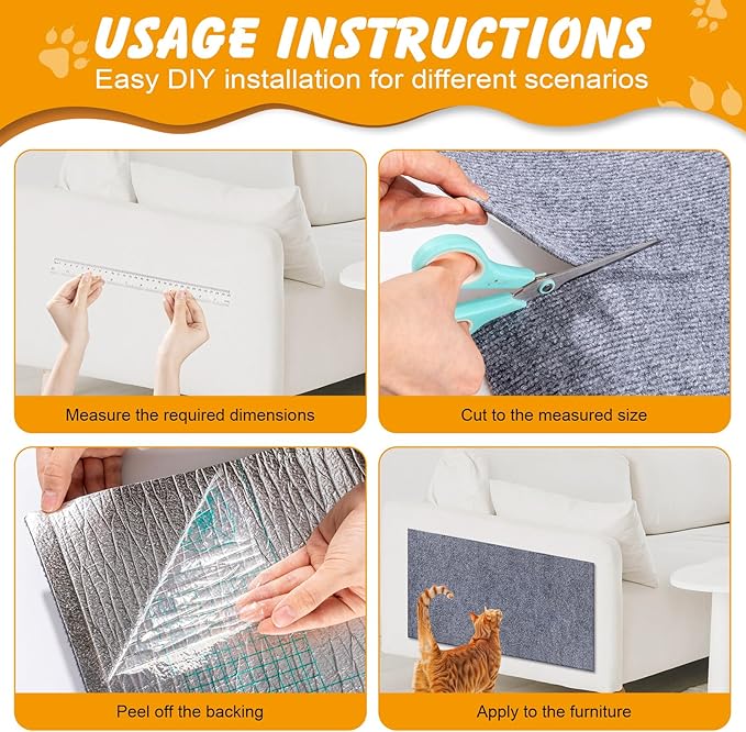 78.7x15.8 in Cat Scratch Furniture Protector, Self-Adhesive Couch Protectors from Cat Caws for Couch, Wall Trimmable (Light Gray)