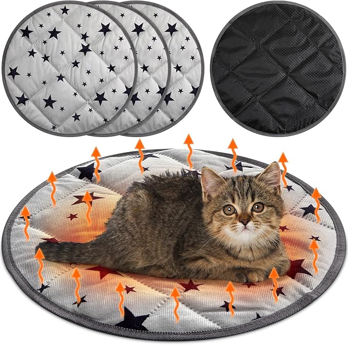 Namalu 4 Pack Self Warming Cat Bed Self Heating Cat Mat Star Pattern Soft Dog Crate Pad Thermal Pet Mat Anti Slip Kennel Washable Dog Warming Bed for Outdoor Indoor(15.7 Inches,Round)