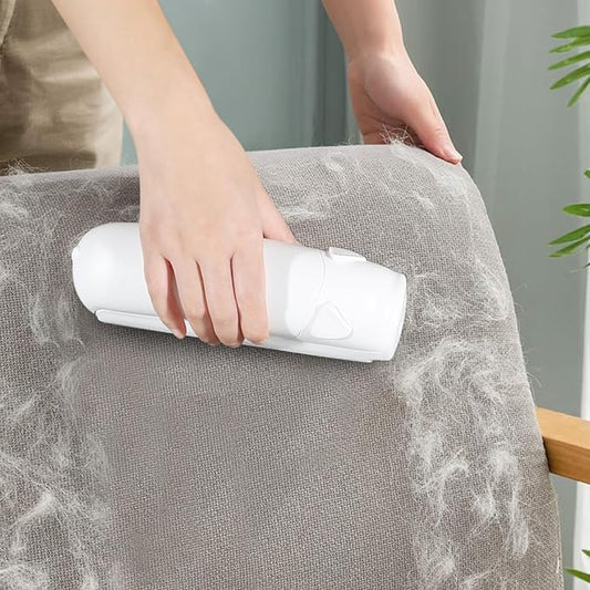 Pet Hair Remover Roller, Reusable Lint Roller for Pet Hair, Cat Dog Hair Remover for Furniture, Sofa, Carpet, Bedding, Self Clean Lint Remover-White Body Grey Silicion