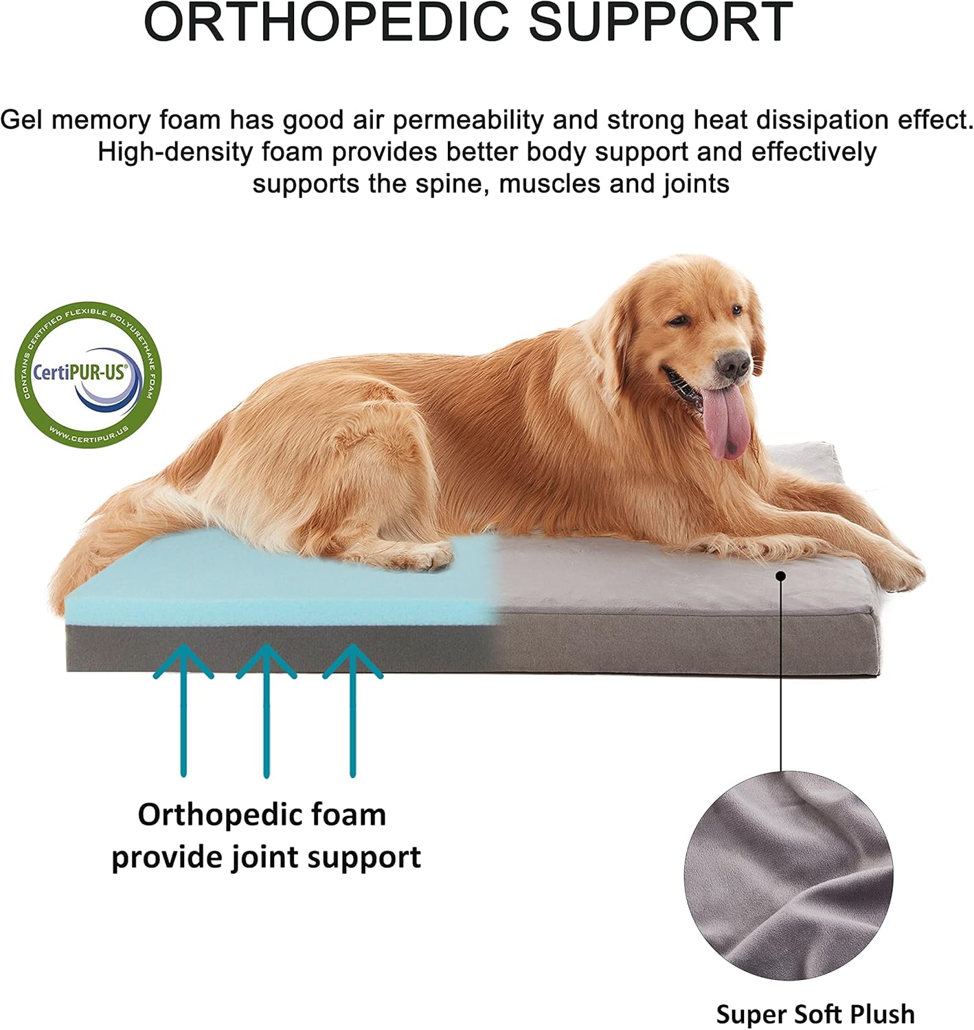 GOHOO Jumbo Dog Bed for Large Dogs, Orthopedic Memory Foam with Cooling Gel & Waterproof Lining