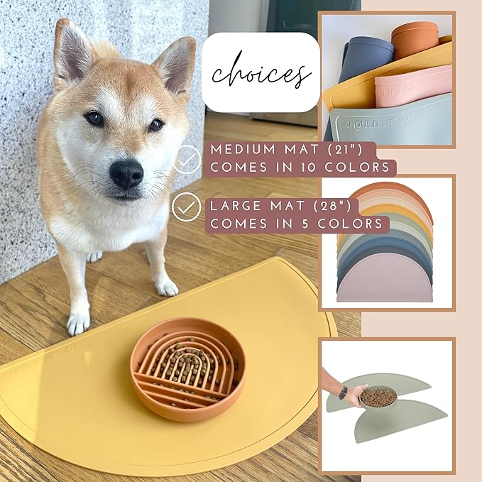 Waterproof Silicone Pet Food Mat - Non-Slip, Spill-Proof Feeding Mat for Floors, Raised Edge Design Easy-to-Clean Rubber Mat for Dog & Cat Bowls, 28" Across x 14" Deep, Large-Ocean Blue