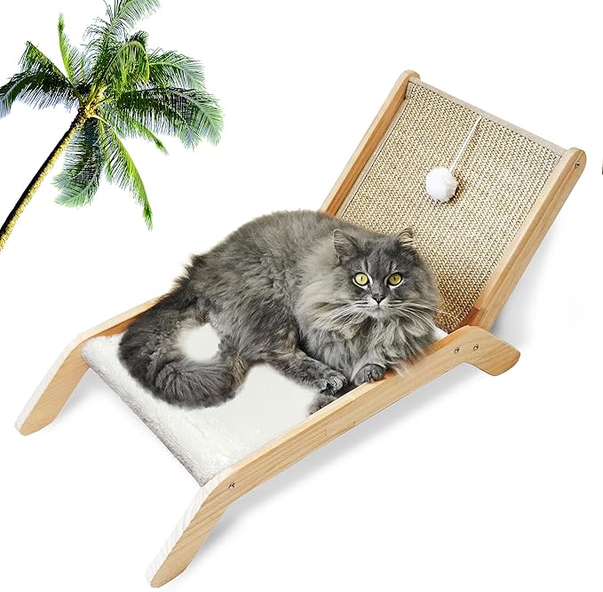 PETKARAY Beach Chair Cat Hammock, Elevated Cat Beds for Indoor Cats, Original Cozy Lounger with Sisal Scratcher and Toy Ball