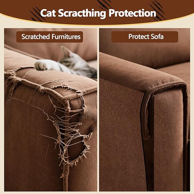 Cat Scratch Furniture Protector, 39.4"x15.8" Self Adhesive Cat Scratch Mat Pad,Cut to Fit DIY Replacement Carpet for Tree,Wall,Bed,Door, Couch Protector (Brown)