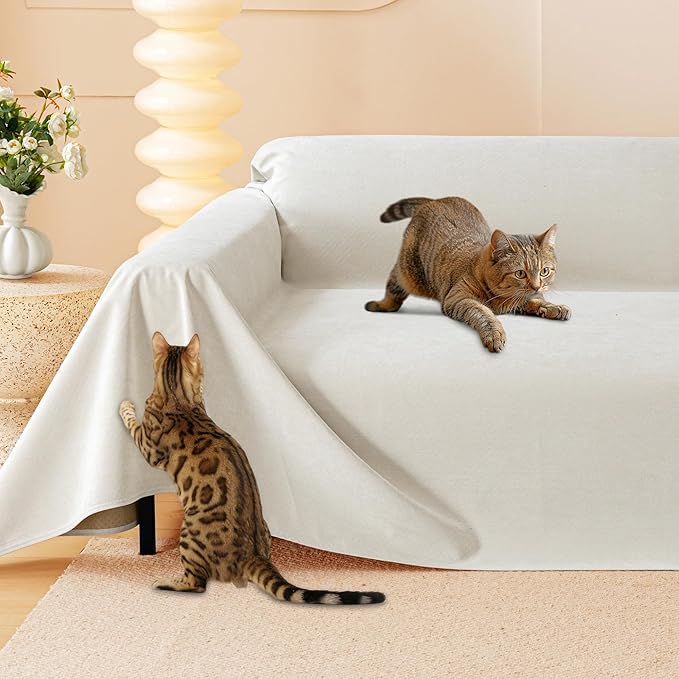 Cat Scratch Furniture Protector - Anti-Slip, Waterproof Sofa Cover to Keep Cats Off, Pet-Friendly Couch Protectors for 3 Cushion Couch, Beige Anti-Scratch Couch Cover for Pets and Kids 118"X71"