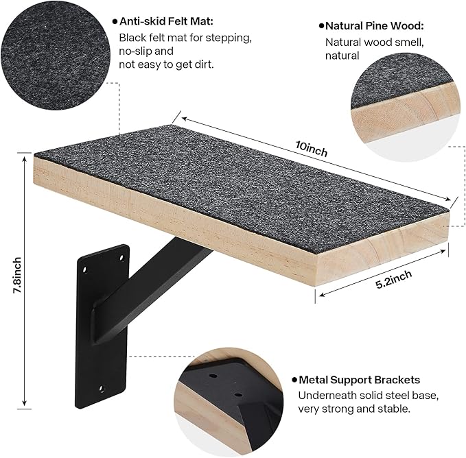 Cat Climbing Steps - Sturdy Metal Wall Steps & Shelves, Indoor Cat Furniture & Perch, Hammock Bed, Easy to Install