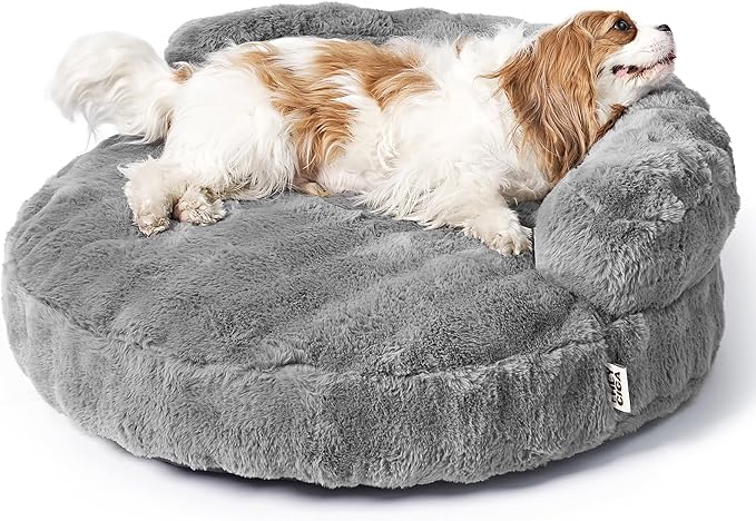 EHEYCIGA Medium Dog Bed and Large Cat Couch – Fluffy Faux Rabbit Fur Pet Sofa for Small and Medium Dogs, Washable Removable Cover, Waterproof and Non-Slip, 30 Inch, Grey