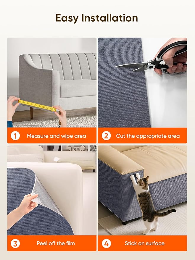 Cat Scratch Mat Furniture Protector, Eco-Friendly DIY Trimmable Self-Adhesive Cat Scratching Pad, Couch Wall Sofa Guard, Reusable Claw Scratching Protector 39.4"x15.8" (Dark Gray)