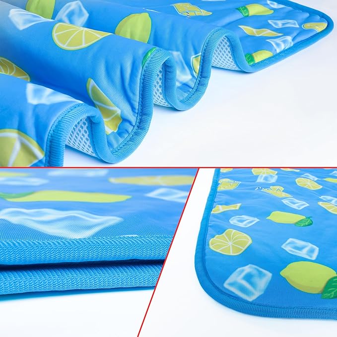 NACOCO Summer Pet Cooling Mat - Cat Dog Cushion Pad Sleeping Cool Lemon Comfortable Soft for Pets Kids and Adults (Dark Blue Lemon, L)