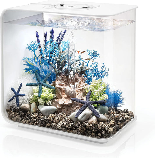 biOrb Flow 15 Acrylic 4-Gallon Aquarium with Multi-Color Remote-Controlled LED Lights Modern Compact Tank for Tabletop or Desktop Display, White