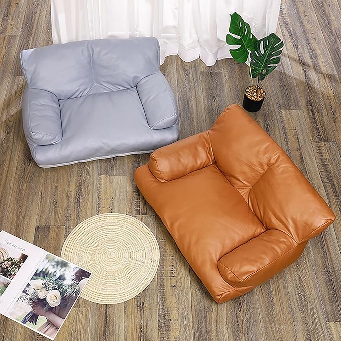 Pet Sofa Bed, Vintage Cat Dog Faux Leather Sofa with Non-Slip Bottom for Dogs Cats (Grey, Medium)