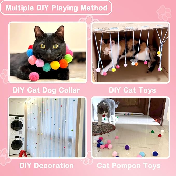 Soft Pom Pom Cat Toys - Plush Interactive Balls for Kittens & Indoor Cats, DIY Craft Decorations - Multi-Purpose Play, Training & Sensory Enrichment(1.6inches 20pcs)