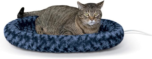 K&H Pet Products Bolster Heated Cat Bed for Indoor Cats, Thermo-Kitty Fashion Splash Orthopedic Foam Heated Pet Bed for Large Cats, Dogs, Waterproof Pet Heater, Safety Listed - Large 16 X 22in Blue