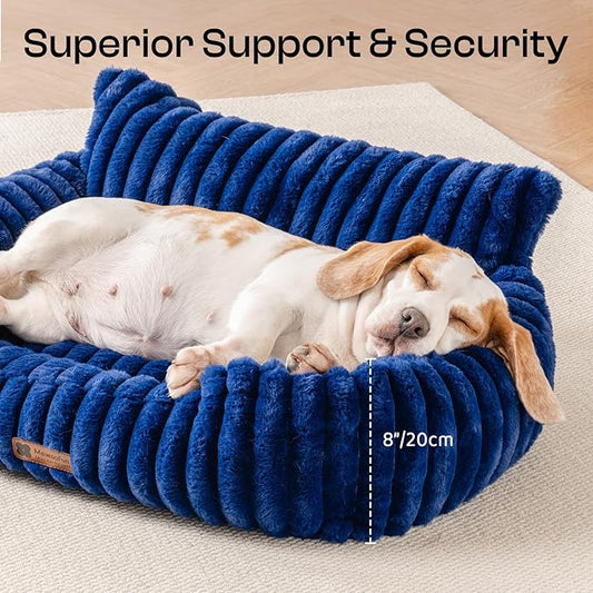MEWOOFUN Dog Sofa Bed, Fluffy Dog Couch with Removable Washable Cover, Supportive Puppy Bed for Medium Sized up to 45 lbs (Navy Blue, 36x28x12)