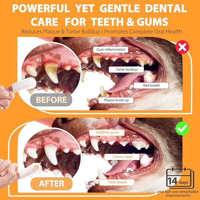 Pet Dental Finger Wipes for Dogs and Cats, Dog Teeth Cleaning Wipes, Dog Dental Care Wipes, Reduce Plaque & Tartar Buildup, Freshen Breath, Cleaner Mouth, Coconut Scent, 50Pcs