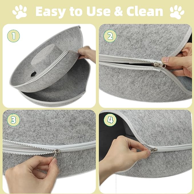 Donut Cat Tunnel Bed Peekaboo Cat Cave for Large Cats Up to 30 Lbs, Kitty Interactive Playing Tent House for Multiple Cats,Detachable,Scratch Resistant (Light Gray, Large - 24 Inch Diameter)