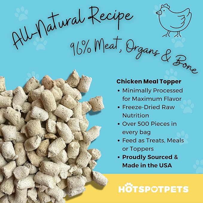Freeze Dried Raw Chicken Meal Toppers for Dogs - Single Protein,All Natural, Grain-Free- Perfect for Training, Topper or Snack - Made in USA - (Chicken Meal Toppers) 1LB Bag (500+ pcs)