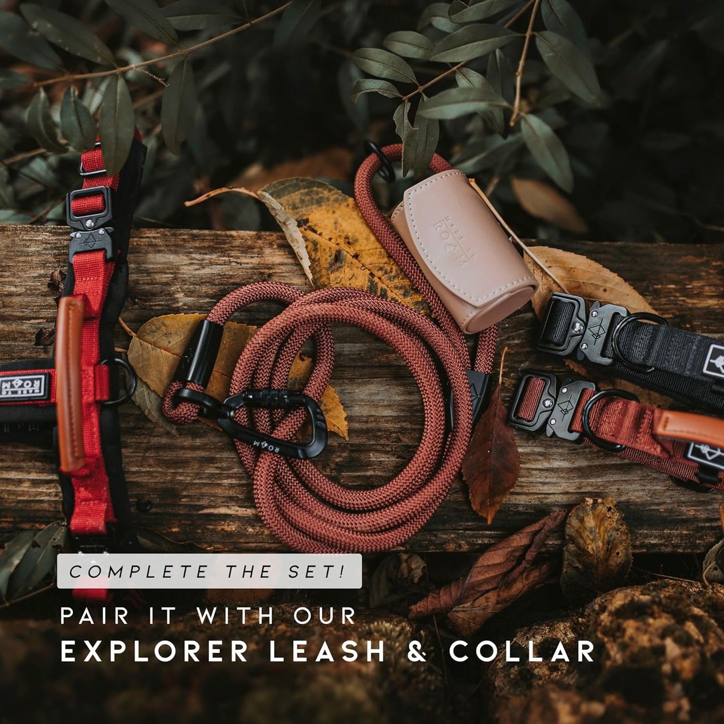 MADE TO ROAM Premium Explorer Harness - Y-Shaped Dog Harness with Adjustable Durable Nylon, Soft Padding, Metal Buckles and Leather Handle for Small, Medium, Large Dogs (Michigan Autumn, Size 5)