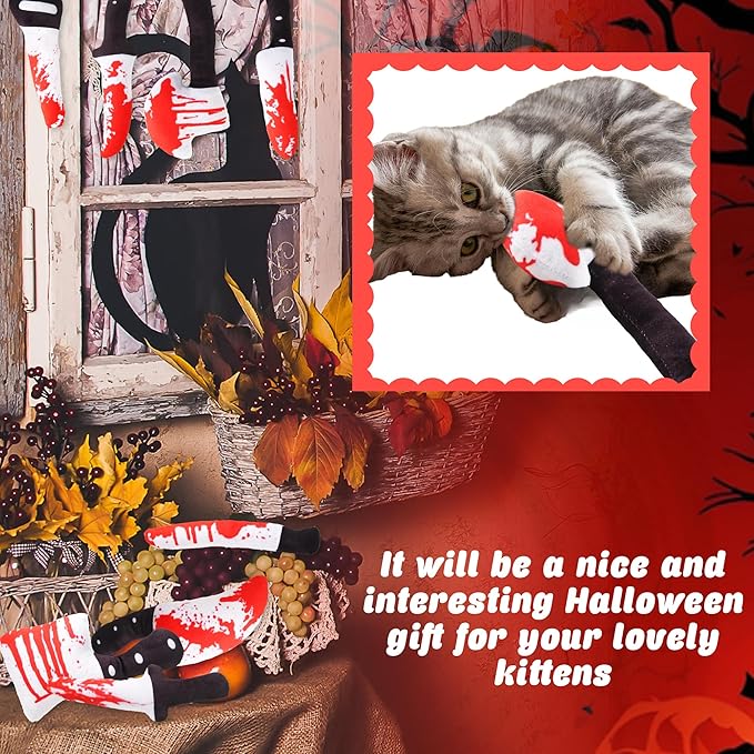 10 Pcs Knife Cat Toys Halloween Horror Cat Chew Toys Knife Shaped Catnip Toy for Halloween Cats Indoor Exercise Play Boredom Relief, 8 Styles