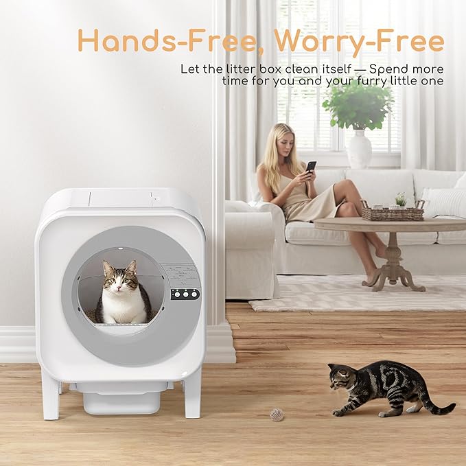 Automatic Cat Litter Box | Self Cleaning Litter Box for Cats with App Control, 75L&12L Large Space, Odor Control, 3–30LBS Cats Friendly, Quiet, Easy to Clean, Litter-Saving