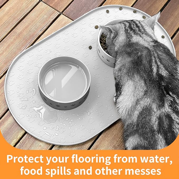 KPWACD Pet Placemat for Dog and Cat, Anti-Slip Waterproof Dogs Feeding Bowl Mat Prevent Food and Water Overflow, Silicone Puppy Dish Mats Suitable for Small Medium Big Pets, White, 19" * 12"