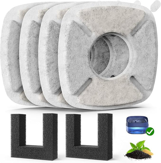 Pet Fountain Filters Replacement Fit for 135oz/4L Dog Water Fountain, 4 Pack Cat Water Fountain Replacement Filters (4 Filters+2 Sponges)