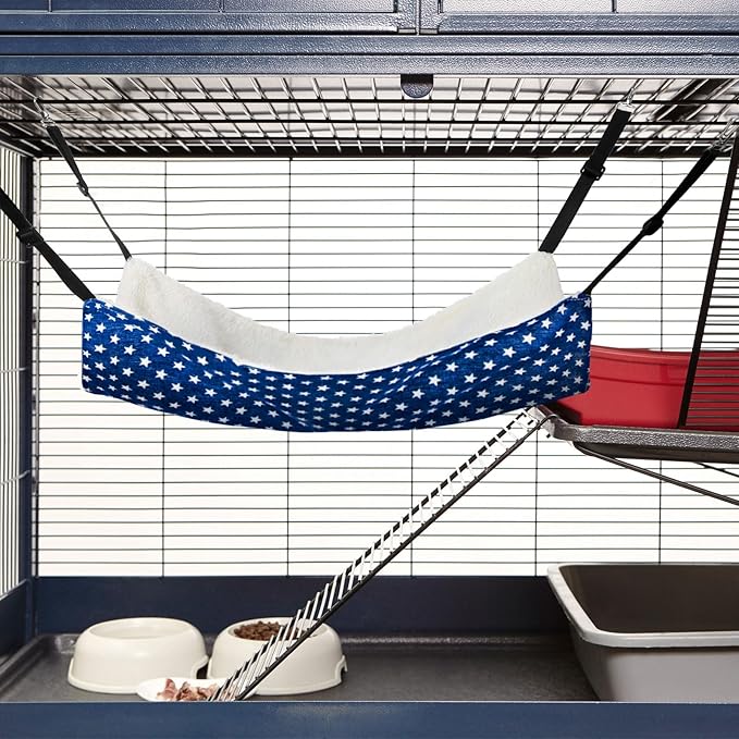 2 Pieces Reversible Cat Hanging Hammock Soft Breathable Pet Cage Hammock with Adjustable Straps and Metal Hooks Double Sided Hanging Bed for Small Dogs Rabbits(Pentagram,M)