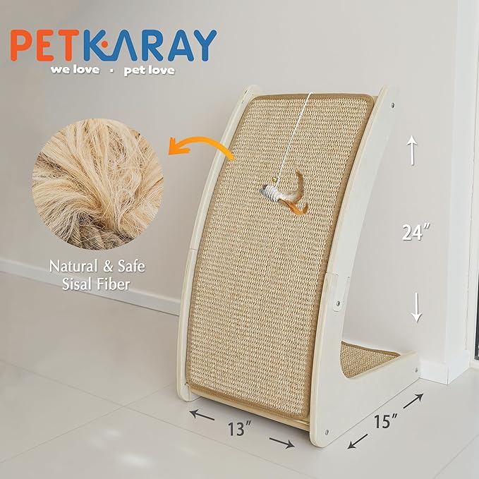 PETKARAY Curved Sisal Cat Scratcher Board, Ramp Scratching Post and Scratch Pad for Indoor Cats, Wall Furniture Protector