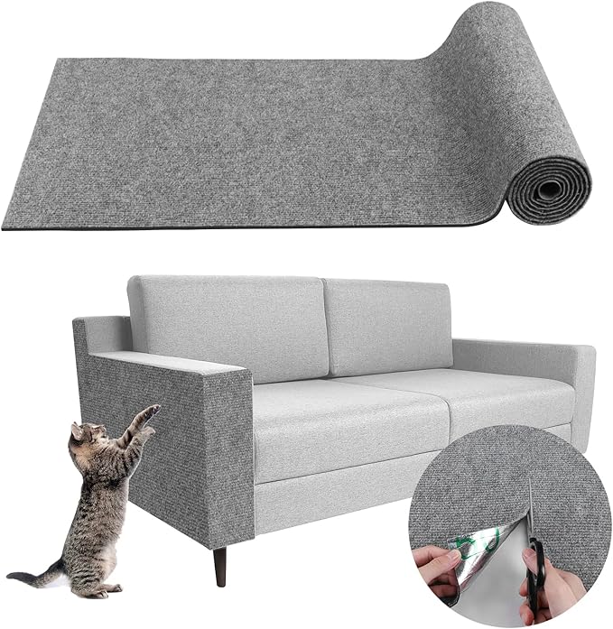 Climbing Cat Scratcher Mat Trimmable Cat Scratching Post Carpet 78.7’’x15.8’’ Self Adhesive Carpet Mat Pad Replacement for Cat Tree Shelves Post Couch Wall Furniture Steps DIY Protector (Light Gray)