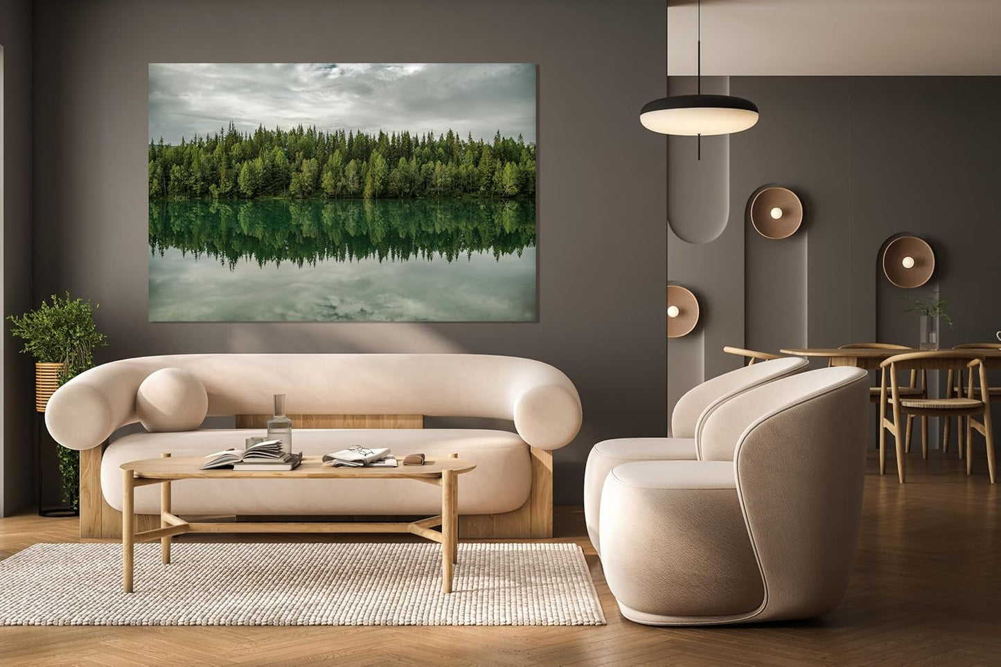 Nature Wall Art Prints - Ocean Forest Mountain Lake Canvas Landscapes - Small to Extra Large Living Room Bedroom Kitchen Bathroom Décor (Forest Reflection, 16L" x 24W")