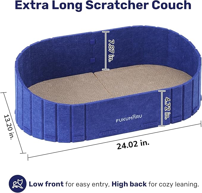 FUKUMARU Cat Scratcher, 24 Inch Sofa Shape Cat Scratcher Couch Bed, Reversible Detachable Cats Scratching Board, Round Cats Scratch Pads Refill Indoor, Blue