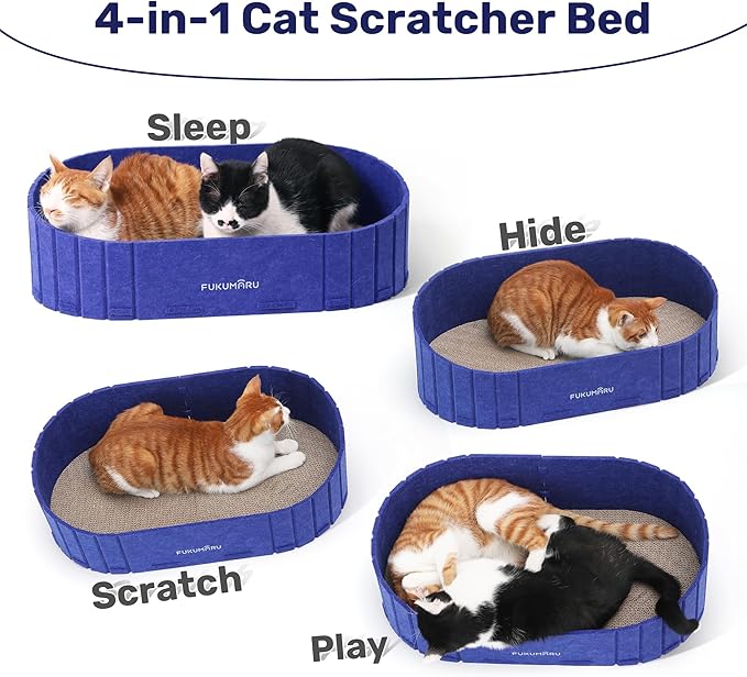 FUKUMARU Cat Scratcher, 24 Inch Sofa Shape Cat Scratcher Couch Bed, Reversible Detachable Cats Scratching Board, Round Cats Scratch Pads Refill Indoor, Blue