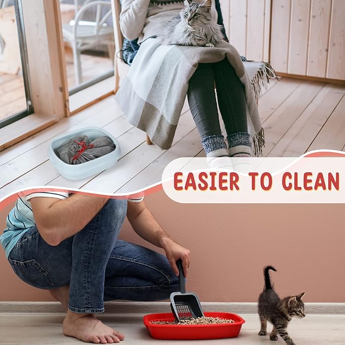 Tinlade 50 Count Jumbo Cat Litter Box Liners Large Drawstring Cat Litter Liners Bags Unscented Tear Resistant for Trash Waste to Keep Your Home Clean(39 x 22 Inch,Gray, Red)