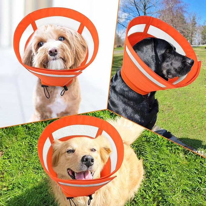 SAWMONG Soft Dog Cone Collar, Dog Cones for Large Dogs, Cone for Dogs to Stop Licking, E-Collar for Doggy After Surgery Adjustable, Comfy Elizabeth Pet Recovery Collar (L,Orange)