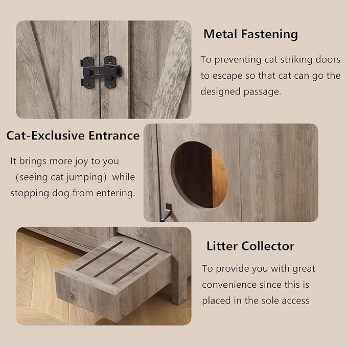 Cat Litter Robot Enclosure, Automatic Litter Box Enclosure for Litter Robot 3/4,Cat-Exclusive entrace for Dog Proof and Fun,Charging Station for cat Litter Cabinet,Litter Collector and Lock,Grey