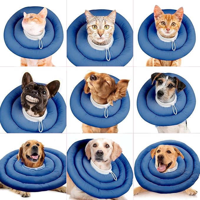 IDOMIK Dog Recovery Collar, Waterproof Soft Dog Cone After Surgery, Comfy Protective Elizabethan Collar Alternative for Dogs Cats, Adjustable Pet Neck Donut Cone Anti-Licking Biting Wounds,Navy,2XL