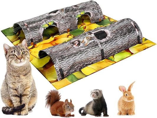 Pet Activity Tunnels - Interactive Tree Trunk Cat Play Tunnel Tube Center with Peek Holes, Pets Puzzle Hunt Chase Training Center for Kitten, Ferret,Hedge,Rabbits,Small Animals