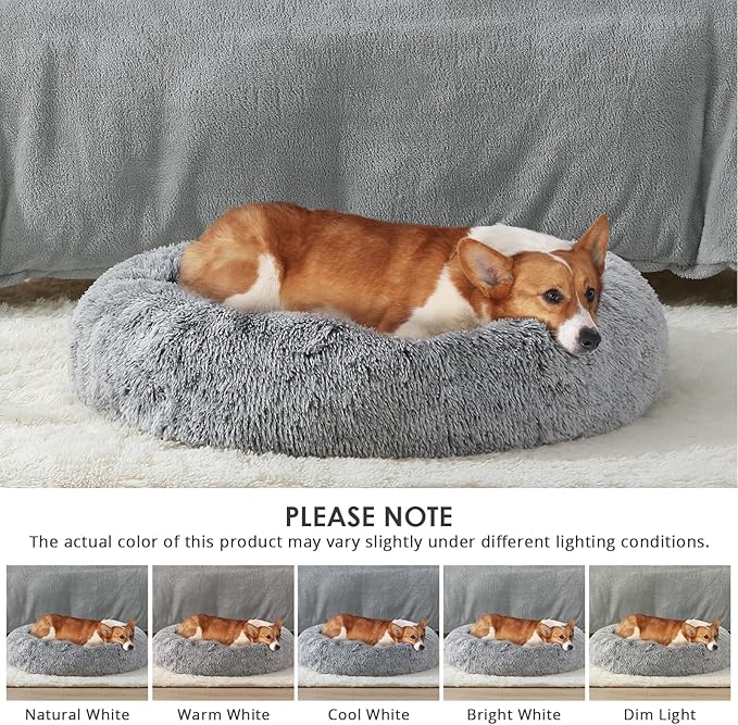 JOLLYVOGUE Dog & Cat Bed, Calming Anti-Anxiety Pet Bed for Small Dogs, Fluffy Donut Cushion for Small and Medium Pets (20")