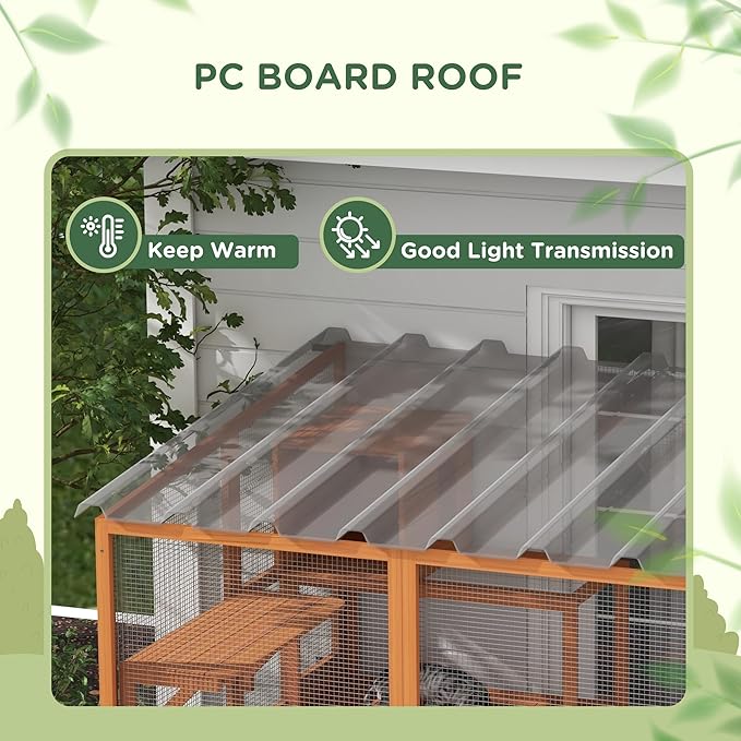 PawHut Catio, Outdoor Cat Enclosure Window Box, Wooden Cat House Playground with Scratching Posts, Weather Protection Roof for 1-5 Kitties, Resting Boxes, 118" x 55" x 75.5", Orange