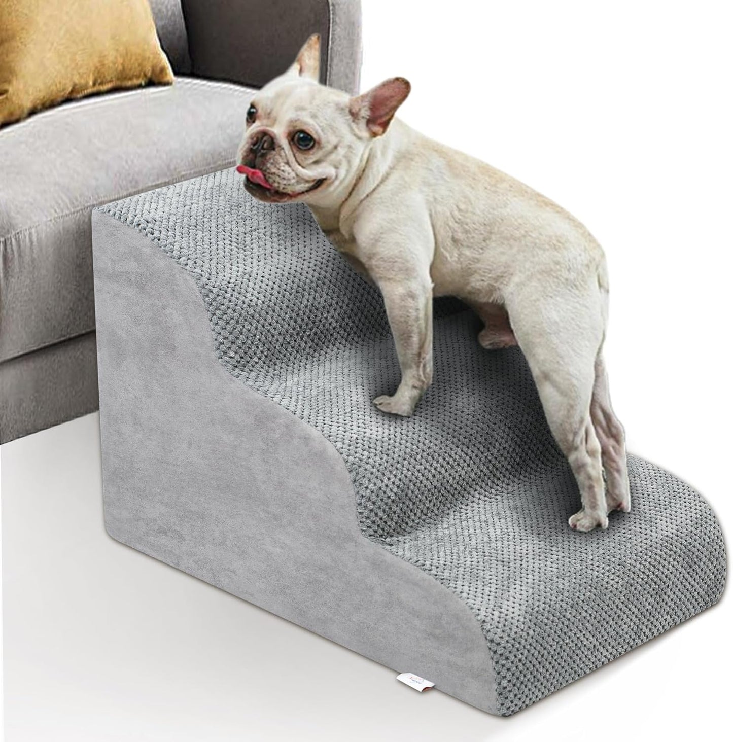 Dog Stairs for Small Dogs - High Density Foam Dog Ramp, Extra Wide Pet Steps with Non-Slip Bottom for High Beds, Couche and Sofa, Best for Dogs Injured, Older Doggy Cats (Grey, 3 Steps)
