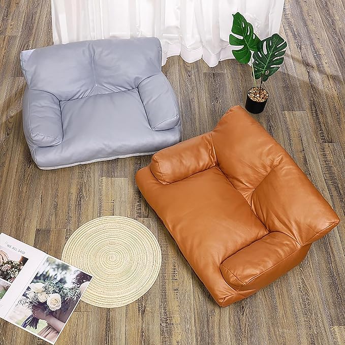 Pet Sofa Bed, Vintage Cat Dog Faux Leather Sofa with Non-Slip Bottom for Dogs Cats (Brown, Large)