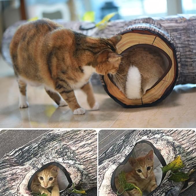 Cat Tunnel,3 Way Cat Toys,Tree Trunk Cat Tunnels for Indoor, Cat Maze for Kitty, Puppy, Kitten,Rabbit to Chase and Play, Collapsible Tube, Easy to Store Kitten Tunnel,L59,Tree Design Gift