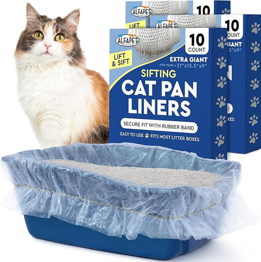 Alfapet Original Sifting Cat Litter Box Liners - Extra Giant 30 Count - Tear-Resistant Cat Litter Bags - Waterproof Kitty Litter Liners - Fits Almost All Litterbox Pan Sizes, 40" x 38", 30 lb Capacity